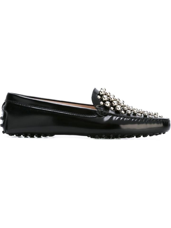 Tod S Studded Loafers, Women's, Size: 36.5, Black, Leather/metal Other