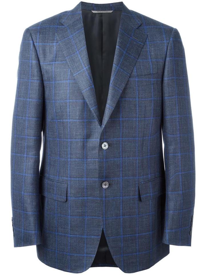Canali Plaid Blazer, Men's, Size: 58, Grey, Silk/linen/flax/wool/cupro