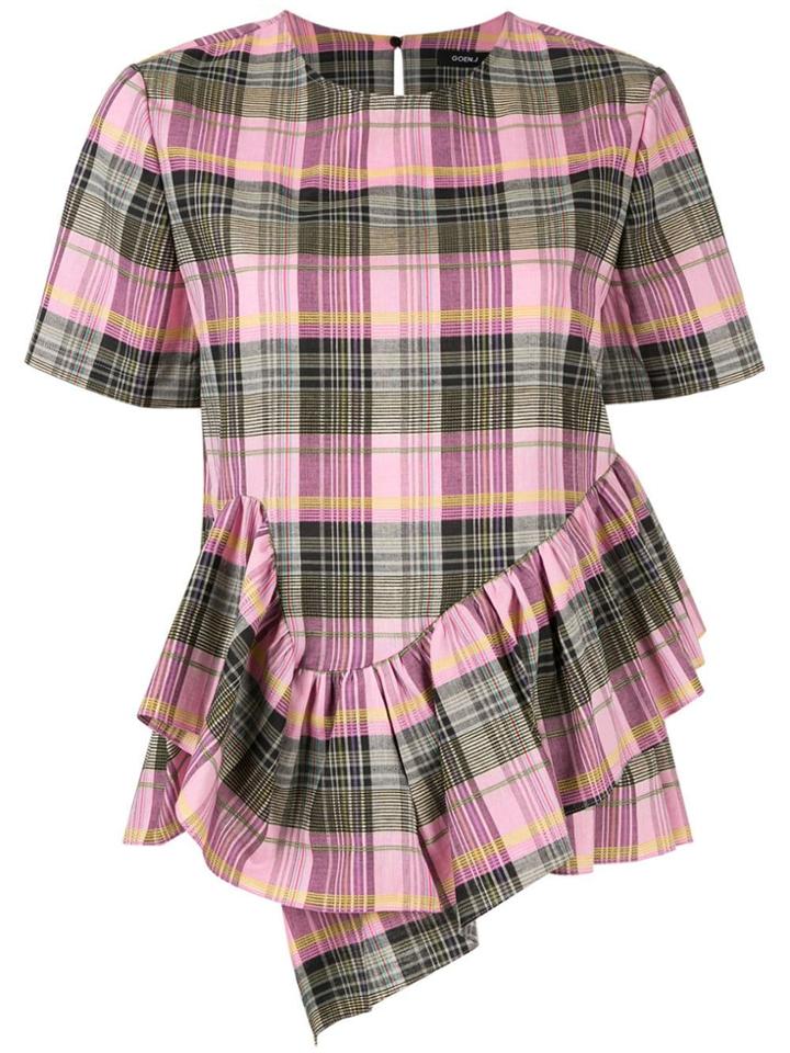 Goen.j Ruffled Hem Checked Top - Multicolour