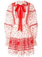 Self-portrait Printed Pussy Bow Dress - White
