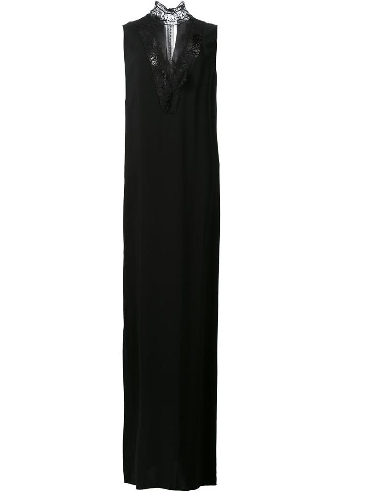 Lanvin Lace Collared Maxi Dress, Women's, Size: 38, Black, Spandex/elastane/viscose