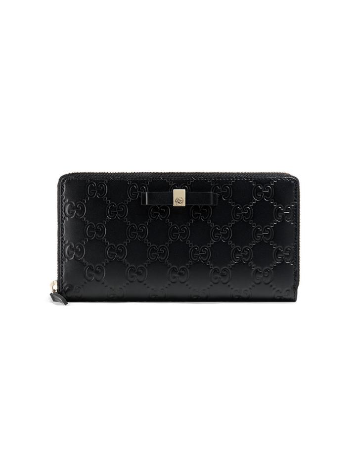 Gucci Bow Gucci Signature Zip Around Wallet - Black