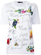 Love Moschino - Printed Embroidered T-shirt - Women - Cotton - 46, White, Cotton