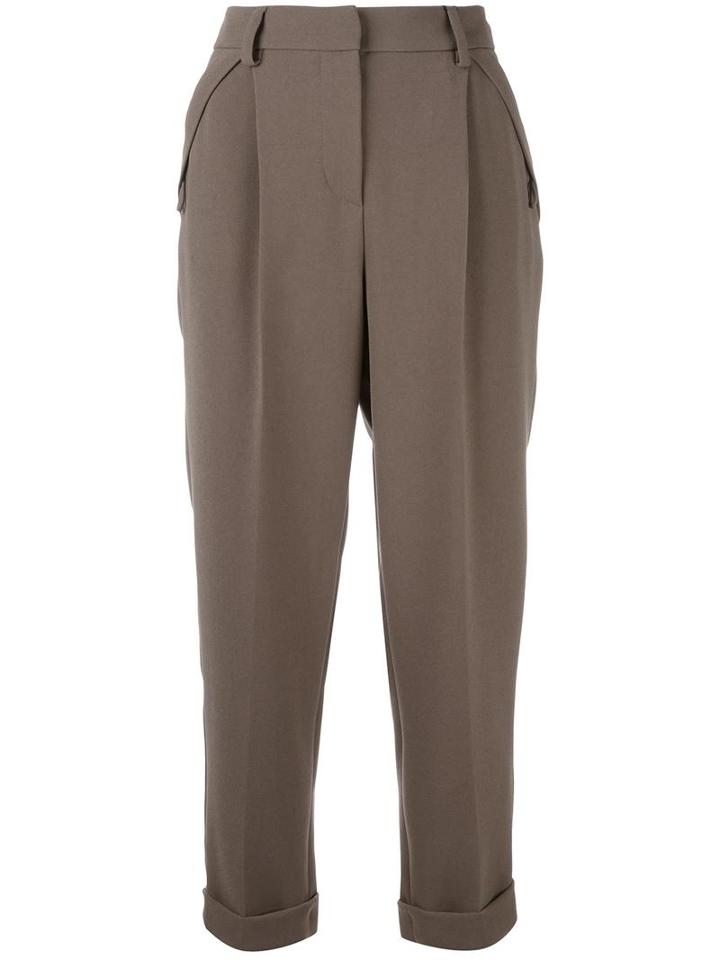 Giorgio Armani Cropped Tailored Trousers, Women's, Size: 42, Brown, Polyester/spandex/elastane/triacetate