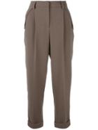 Giorgio Armani Cropped Tailored Trousers, Women's, Size: 42, Brown, Polyester/spandex/elastane/triacetate