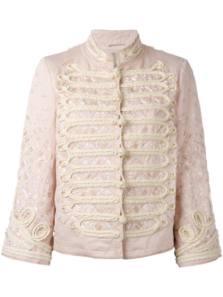 Ermanno Scervino - Double-breasted High Neck Jacket - Women - Cotton/linen/flax/viscose - 40, Women's, Pink/purple, Cotton/linen/flax/viscose