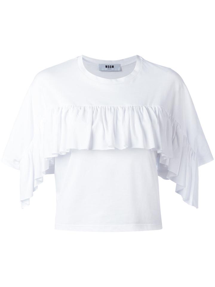 Msgm Ruffle Trim T-shirt, Women's, Size: Large, White, Cotton/polyester