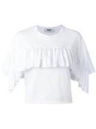 Msgm Ruffle Trim T-shirt, Women's, Size: Large, White, Cotton/polyester