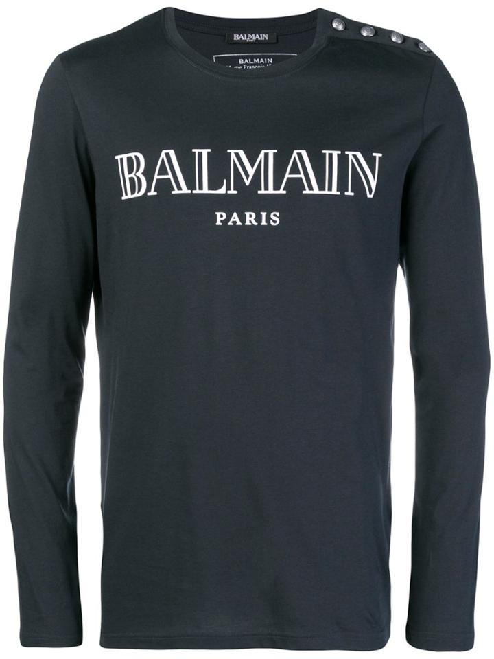 Balmain Long Sleeve Logo T-shirt - Blue