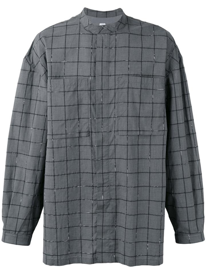 E. Tautz Banded Collar Checked Shirt - Grey