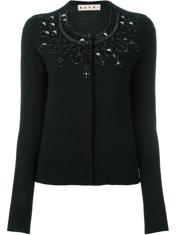 Marni Embellished Panel Cardigan, Women's, Size: 46, Black, Acrylic/polyester/triacetate/glass