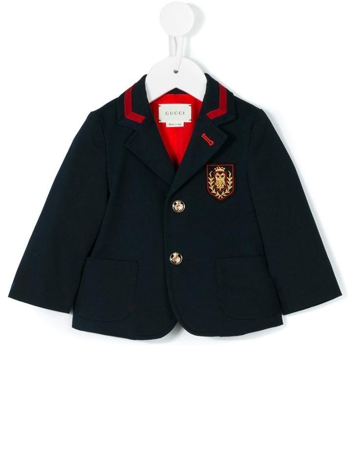 Gucci Kids - Crest Patch Blazer - Kids - Cotton/polyamide/spandex/elastane/viscose - 6 Mth, Blue