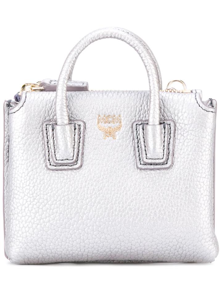 Mcm Mini Tote Purse, Women's, Grey, Calf Leather