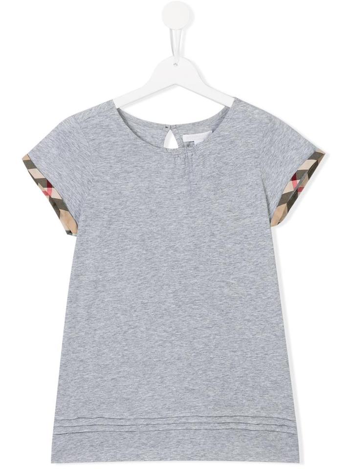 Burberry Kids Check Cuff Top, Girl's, Size: 14 Yrs, Grey