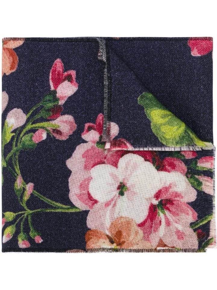 Gucci - Gg And Blooms Print Scarf - Women - Wool - One Size, Blue, Wool