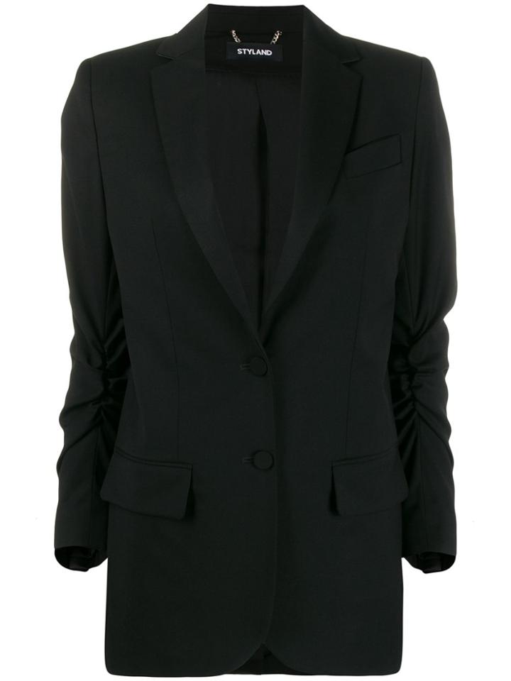 Styland Ruched Sleeve Blazer - Black