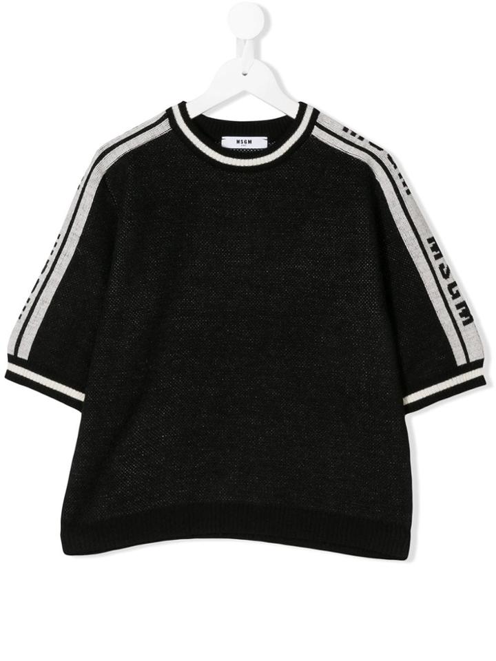 Msgm Kids Teen Logo Trim Knitted T-shirt - Black