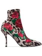 Dolce & Gabbana Leopard Rose Print Boots - Multicolour