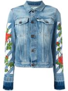 Off-white Roses Embroidery Denim Jacket, Women's, Size: Large, Blue, Cotton