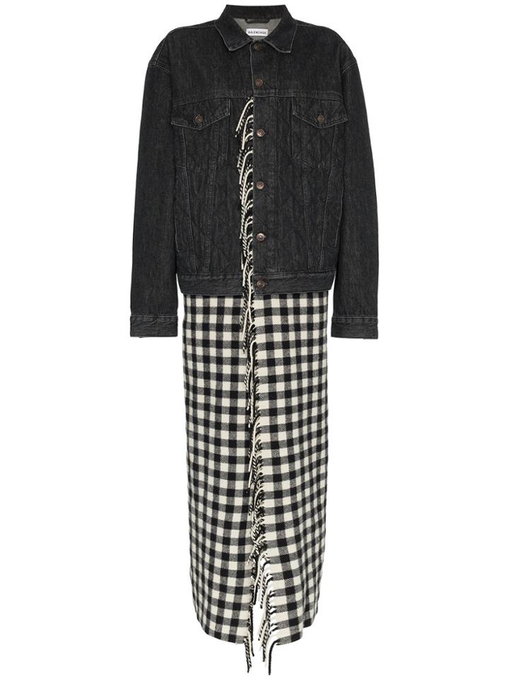 Balenciaga Fringes Blanket Virgin Wool Denim Jacket - Black