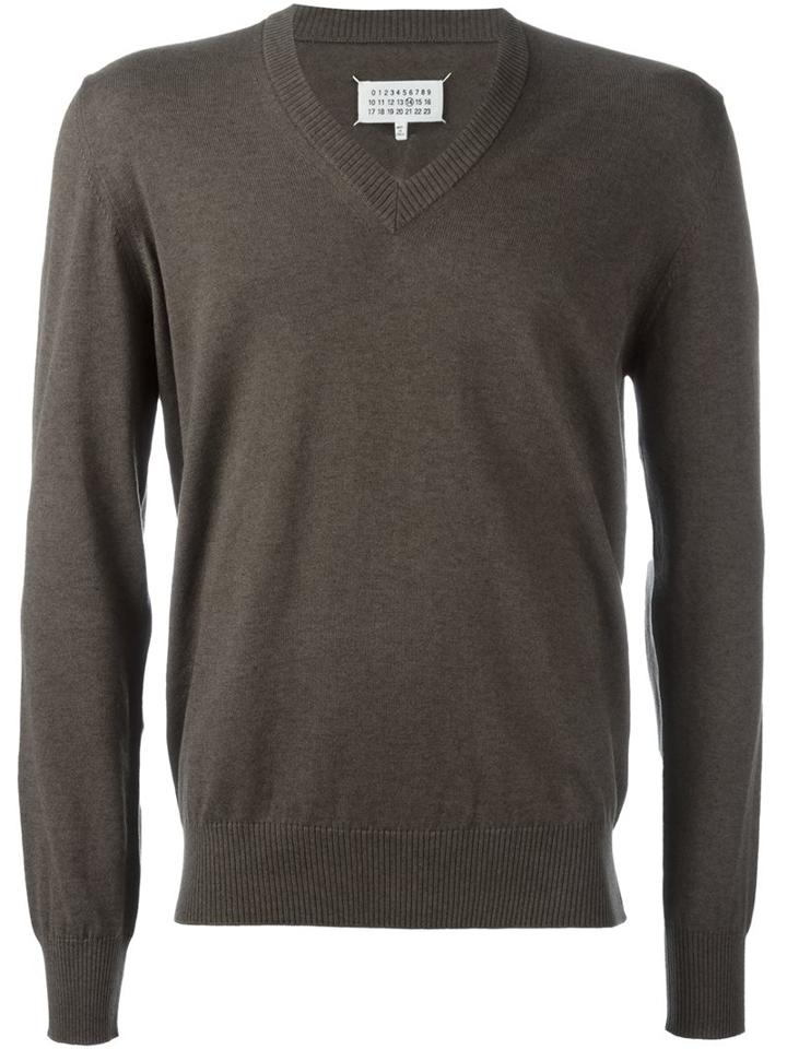 Maison Margiela Elbow Patch Sweater, Men's, Size: Large, Green, Cotton/calf Leather/wool