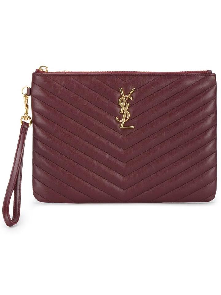 Monogram Matelassé Pouch, Women's, Red, Leather/cotton, Saint Laurent