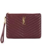 Monogram Matelassé Pouch, Women's, Red, Leather/cotton, Saint Laurent
