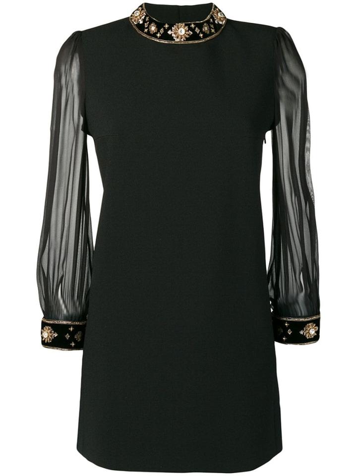 Saint Laurent Crystal Embellished Short Dress - Black