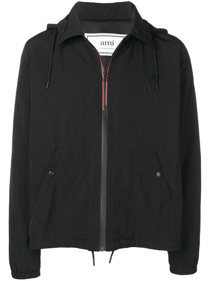 Ami Paris Hooded Zipped Jacket Ami De Coeur - Black