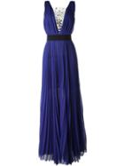 Msgm Pleated Evening Dress, Women's, Size: 44, Blue, Polyester/silk/acetate/viscose
