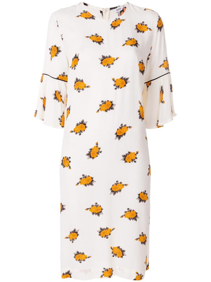 Ganni Floral Print Dress - White