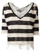 Twin-set Lace Detailing Striped Jumper, Women's, Size: Xs, Black, Polyester/polyamide/cotton