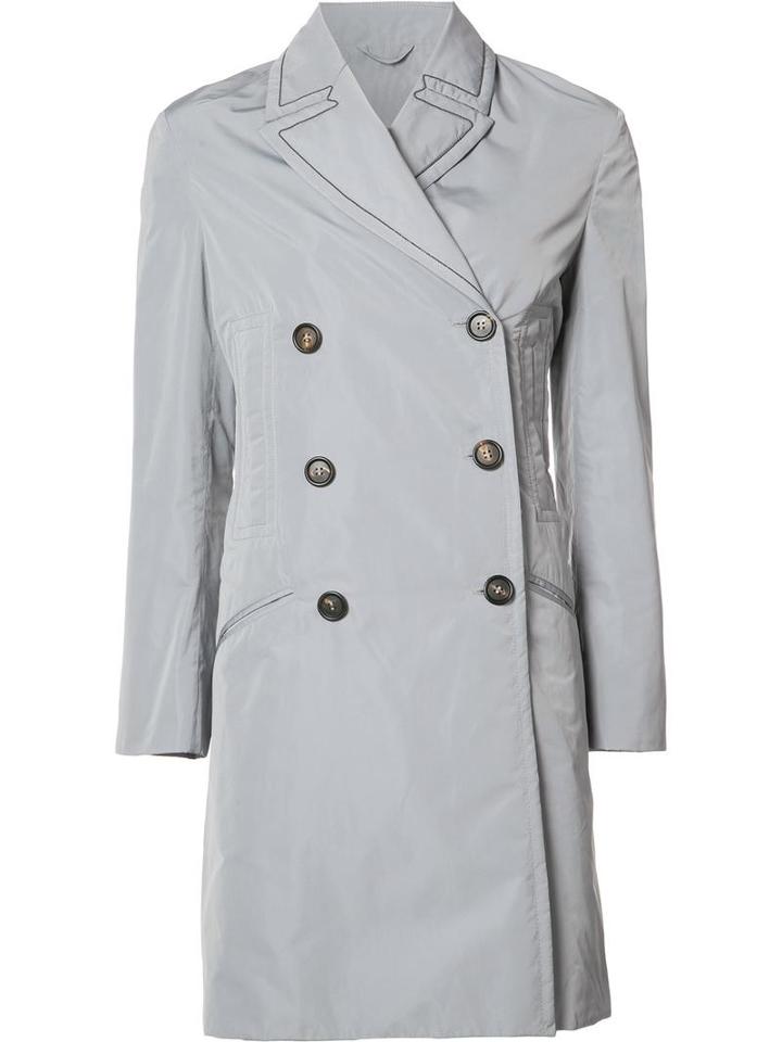 Button Up Trench Coat, Women's, Size: 42, Grey, Polyester/silk, Brunello Cucinelli