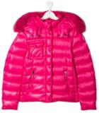 Moncler Kids Faux-fur Hooded Puffer Jacket - Pink