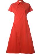 Tomas Maier Flared Shirt Dress, Women's, Size: 4, Red, Cotton/spandex/elastane