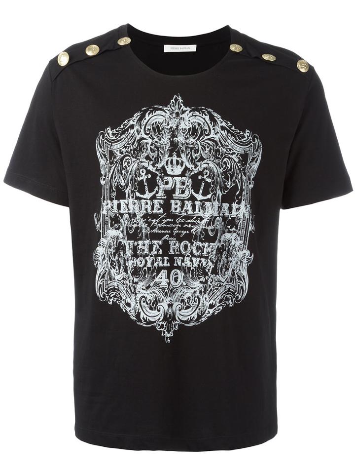 Pierre Balmain Logo Print T-shirt, Men's, Size: 46, Black, Cotton
