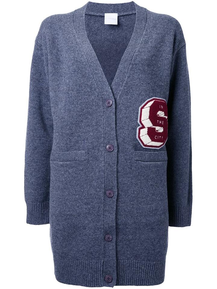 Cityshop Letter Emblem Varsity Cardigan, Women's, Grey, Lambs Wool