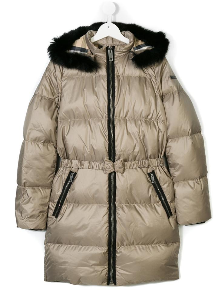 Burberry Kids Hooded Padded Coat - Grey