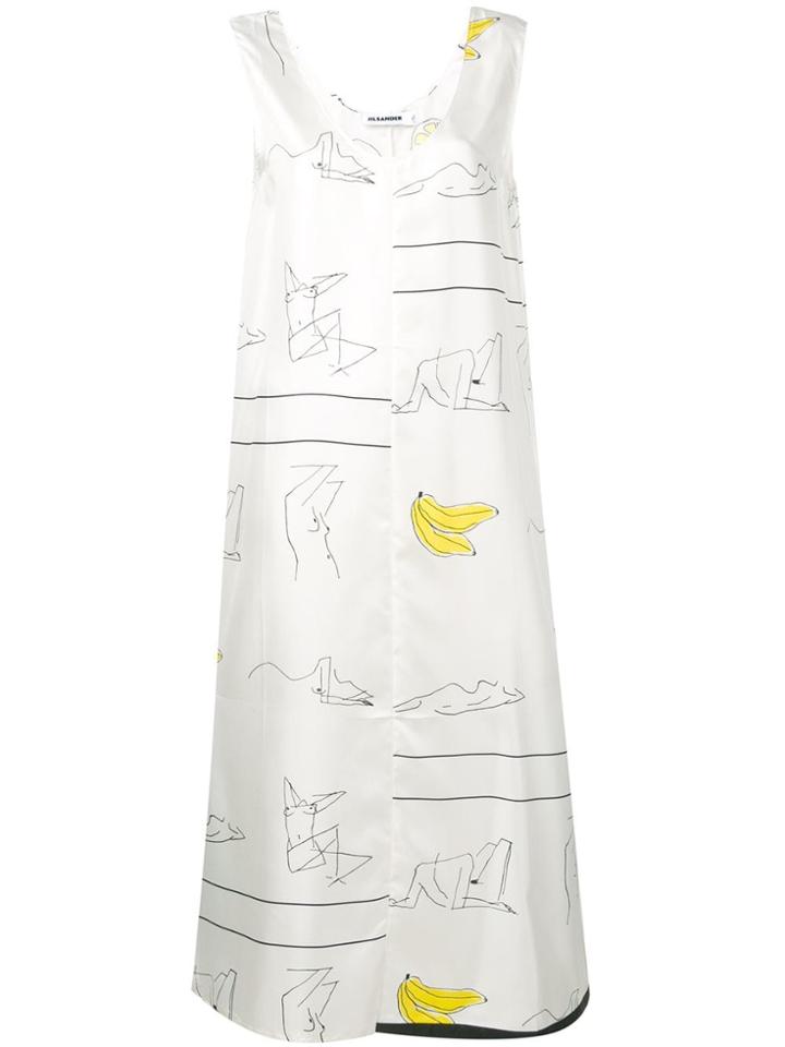Jil Sander Sketch Print Dress - White