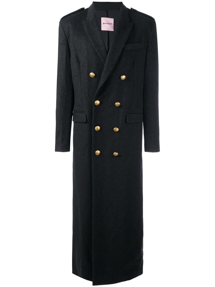 Palm Angels Double Breasted Long Coat, Men's, Size: 46, Grey, Wool/cashmere/viscose/metal (other)