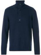 Closed Buttoned High Neck Jumper - Blue