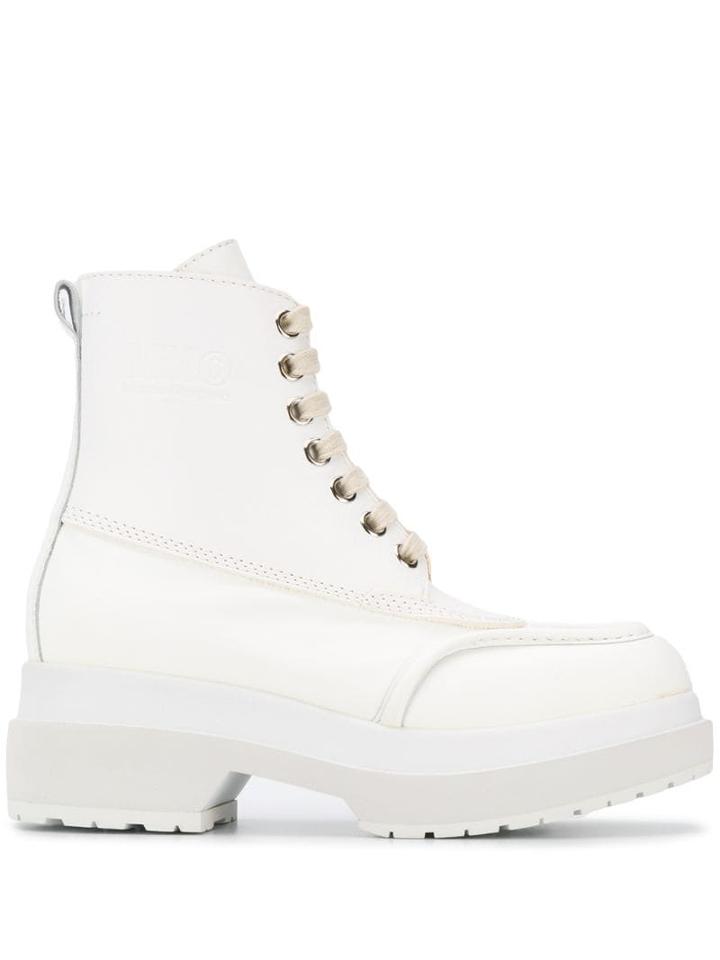 Mm6 Maison Margiela Chunky Lace-up Boots - White
