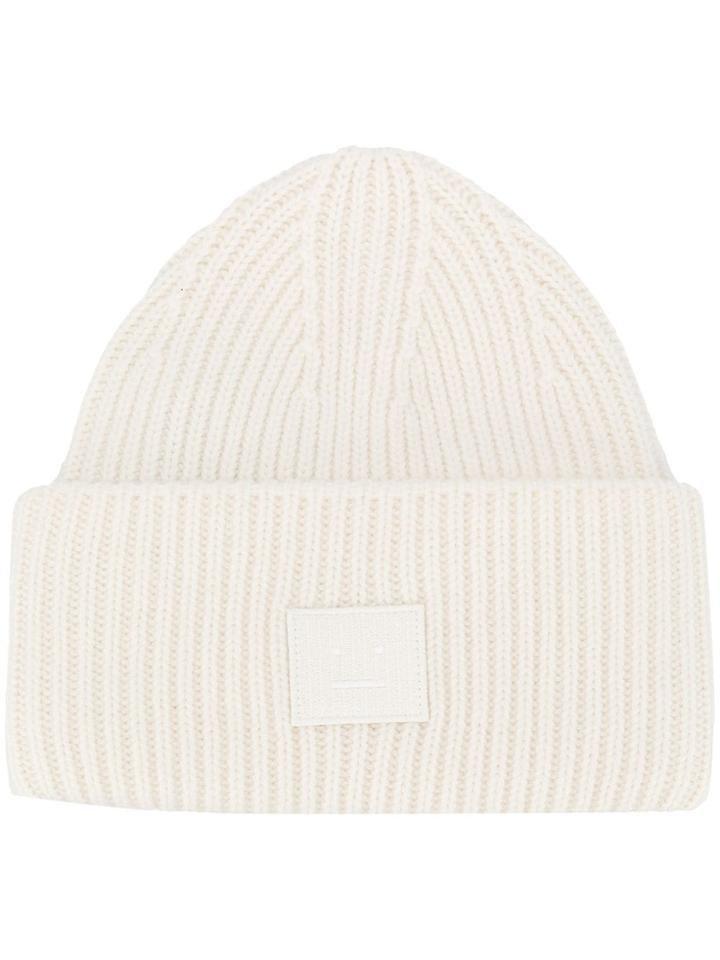 Acne Studios Face Patch Beanie - White
