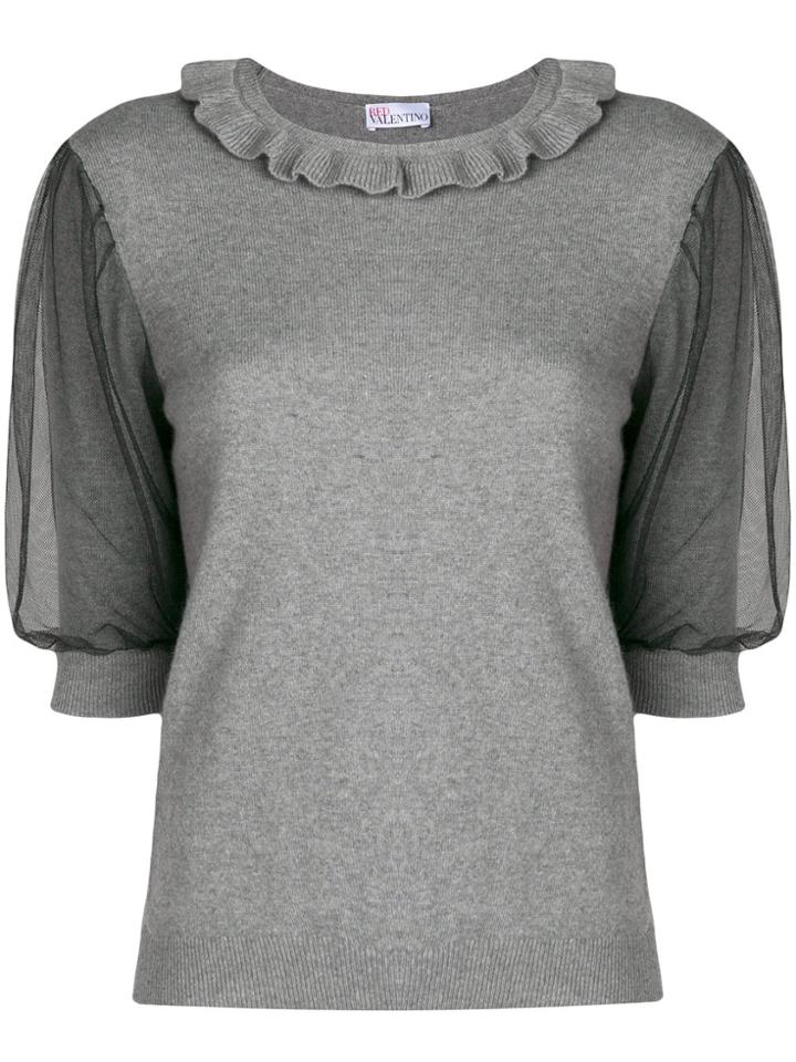 Red Valentino Tulle Puff Sleeve Sweater - Grey