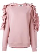 Msgm Ruffle Sleeve Sweatshirt, Women's, Size: Medium, Pink/purple, Cotton