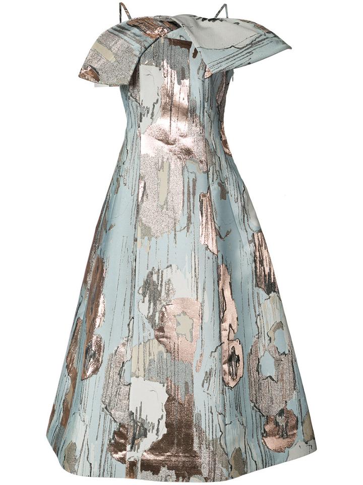 Vika Gazinskaya - Metallic Detail Flared Dress - Women - Silk/polyester - 38, Blue, Silk/polyester