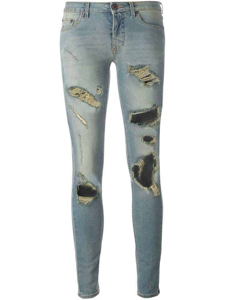 Off-white Destroyed Skinny Jeans, Women's, Size: 24, Blue, Cotton/spandex/elastane
