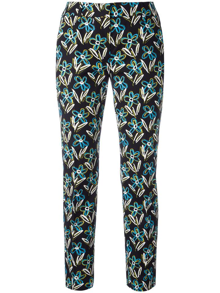 Prada Floral Cropped Trousers, Women's, Size: 44, Black, Cotton/spandex/elastane