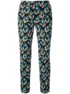Prada Floral Cropped Trousers, Women's, Size: 44, Black, Cotton/spandex/elastane