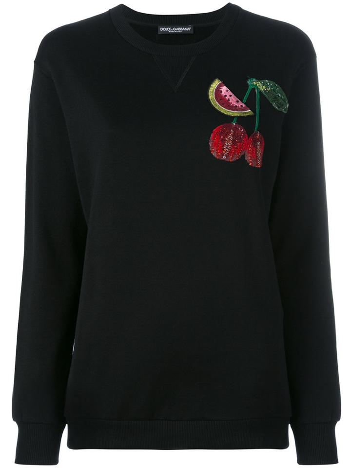 Dolce & Gabbana Cherry Embroidered Top, Women's, Size: 36, Black, Cotton